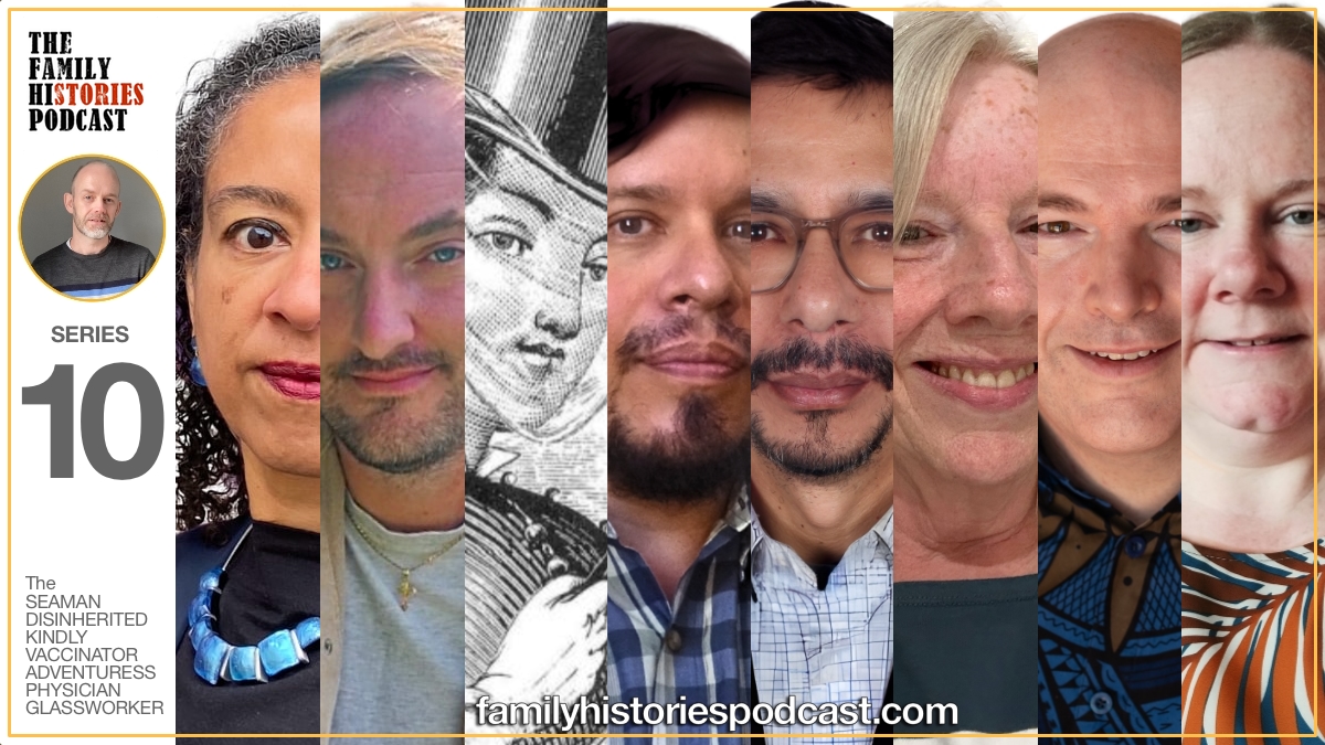A banner showing the guests for The Family Histories Podcast's tenth season.